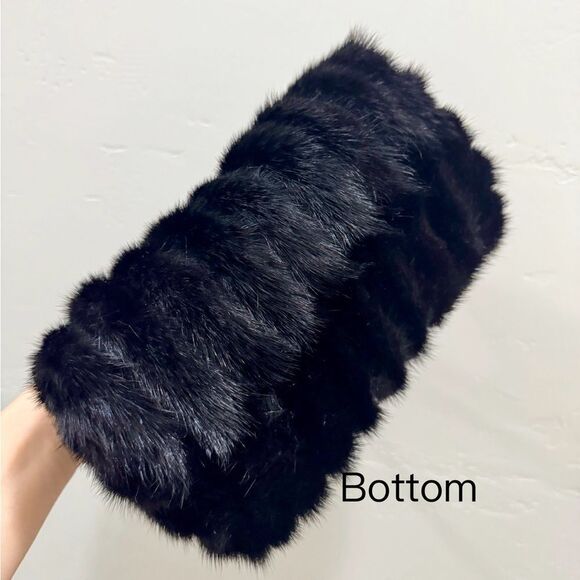 Black Real Mink Fur Handmade Boston Bag/Crossbody, with Free Fox Fur Ball Charm - Picture 15 of 16